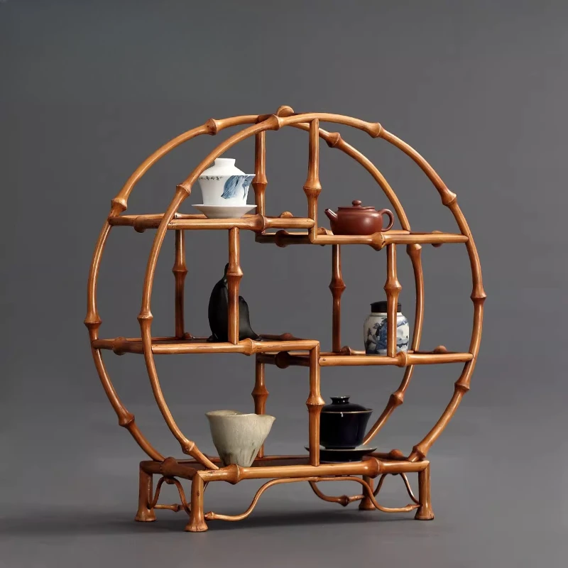 

Tea set Bogu rack, bamboo round small ornament partition furniture display antique rack tea multi-treasure pavilion