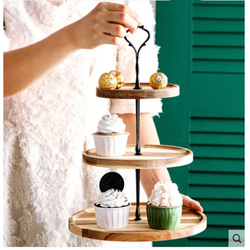 2/3 Tiers Detachable Cake Stand Wooden European Style Pastry Cupcake Fruit Plate Holder Wedding Party Home Decor Serving Dessert