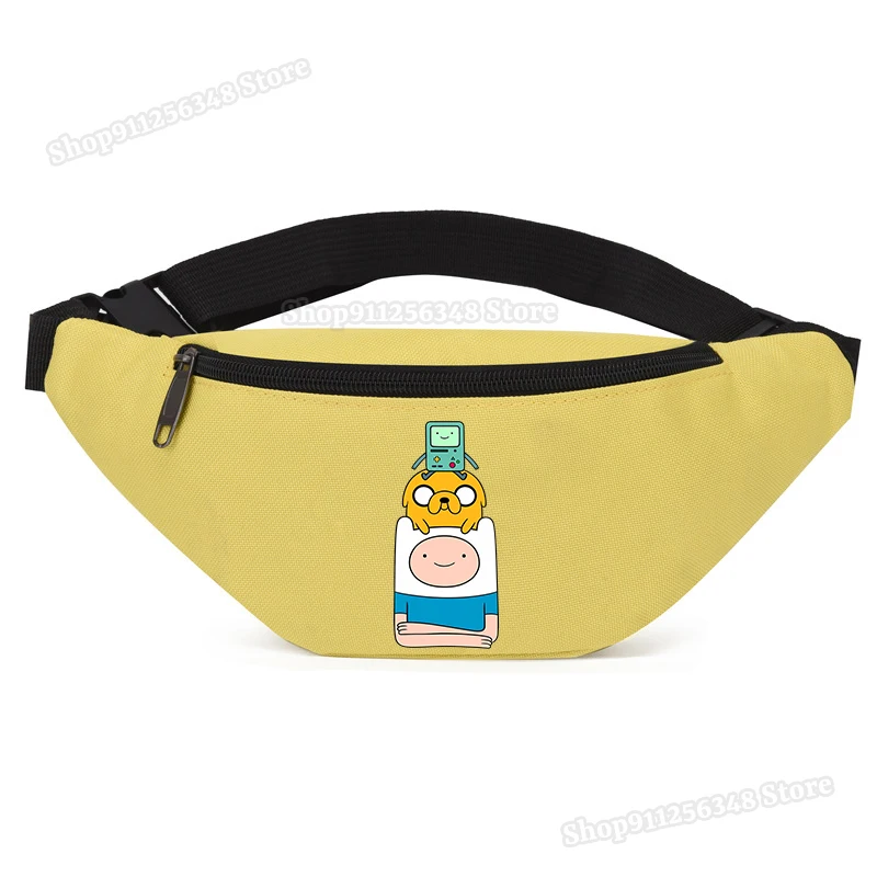 كارتون مغامرة تايم جيك طباعة الخصر حزم حقائب رجالية صفراء المحمولة أنيمي الشكل طباعة الرياضة في الهواء الطلق ركوب الدراجات أكياس الصدر