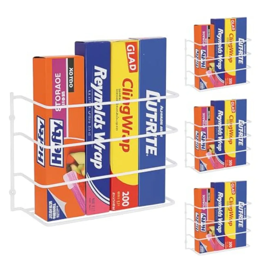 

Kitchen Wrap Organizer - - Hold up to Plastic Foil Paper Wax - Cabinet Door Wall Rack Basket - Sandwich Freezer Food Bag Storag
