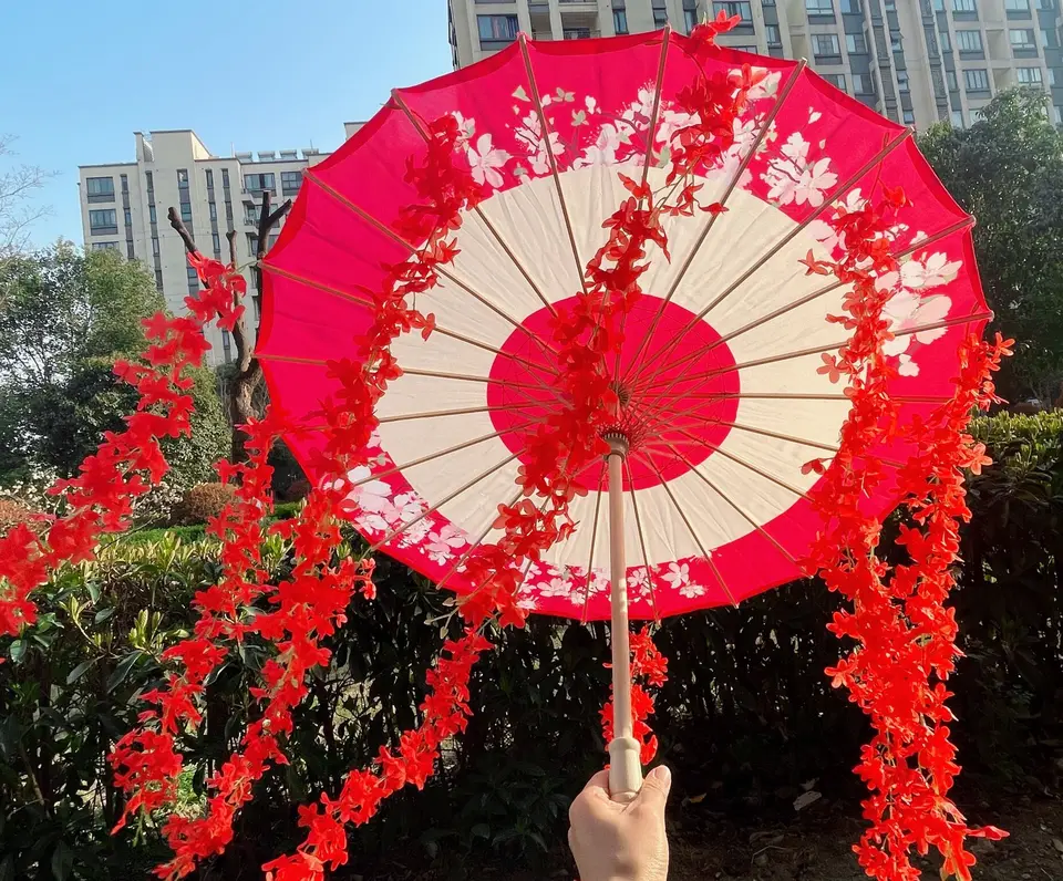 82CM 32'' Sakura Umbrella Hanfu Parasol Flowers Waterproof Car