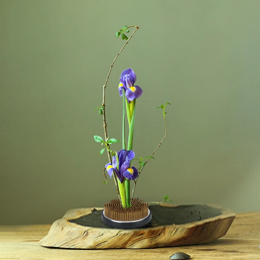 Brass Material Flower Arrangement Needle Golden Compact Kenzan Flower Holder Sturdy Base Round Ikebana Arranger Tool