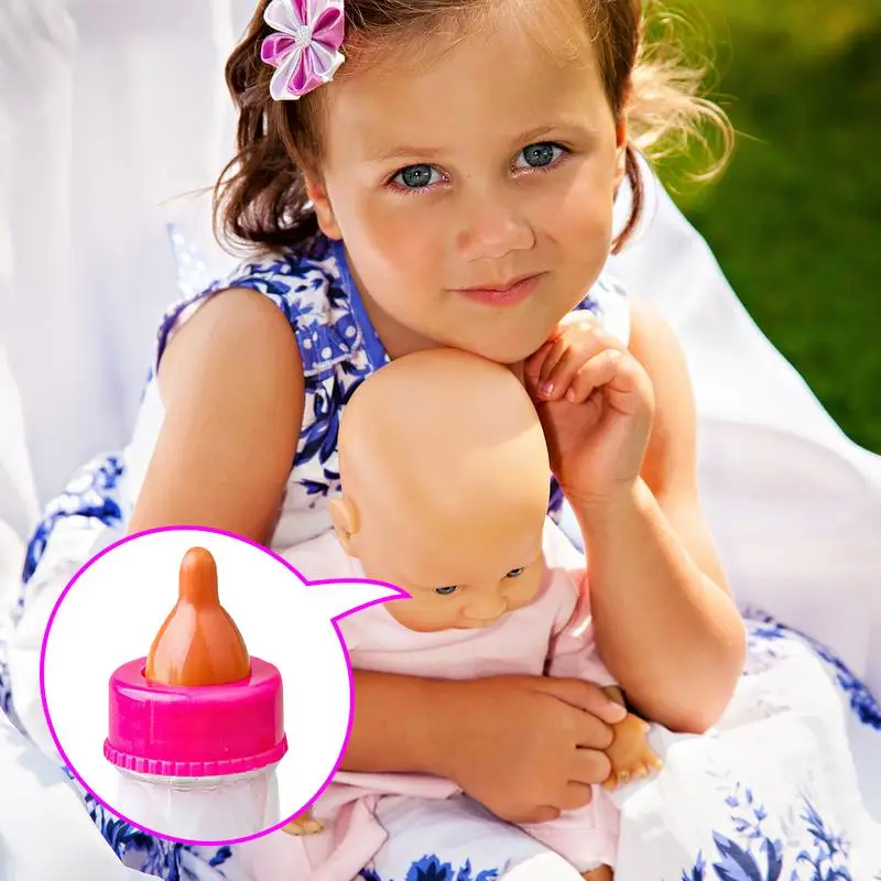 15.2cm/9.3cm boneca garrafas de suco de leite mágico com chupeta babadores caber bonecas recém-nascidas garrafa de mamilo de plástico casa de bonecas brinquedos conjunto reborn