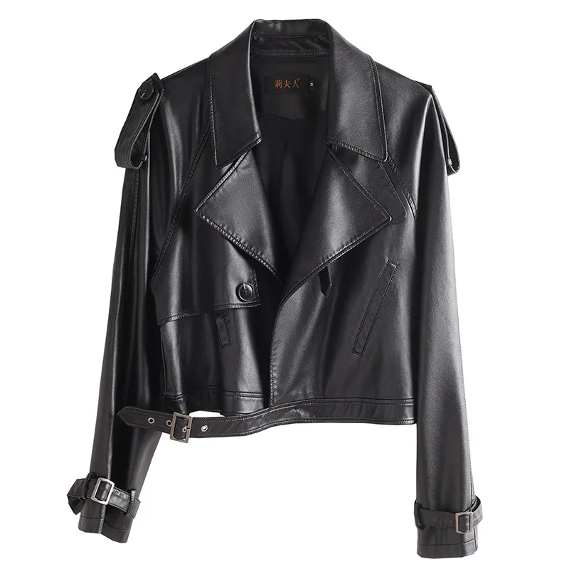 Giacca in Pelle alla Moda per Donne, Stile Motociclista, Versatile, Imbottita in Pelle di Pecora per la Stagione Autunnale