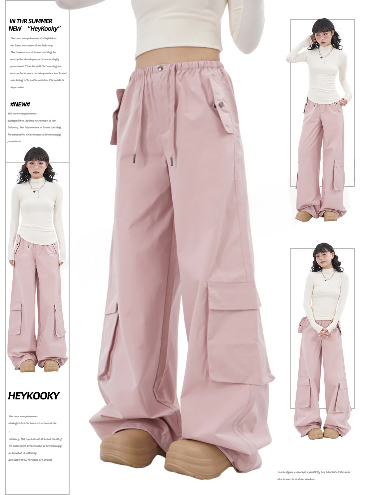 

American High Street Parachute Qui Dry Casual Pink Work Pants Sexy Cool Loose Long Leggings Street Sle Wide Leg Pants