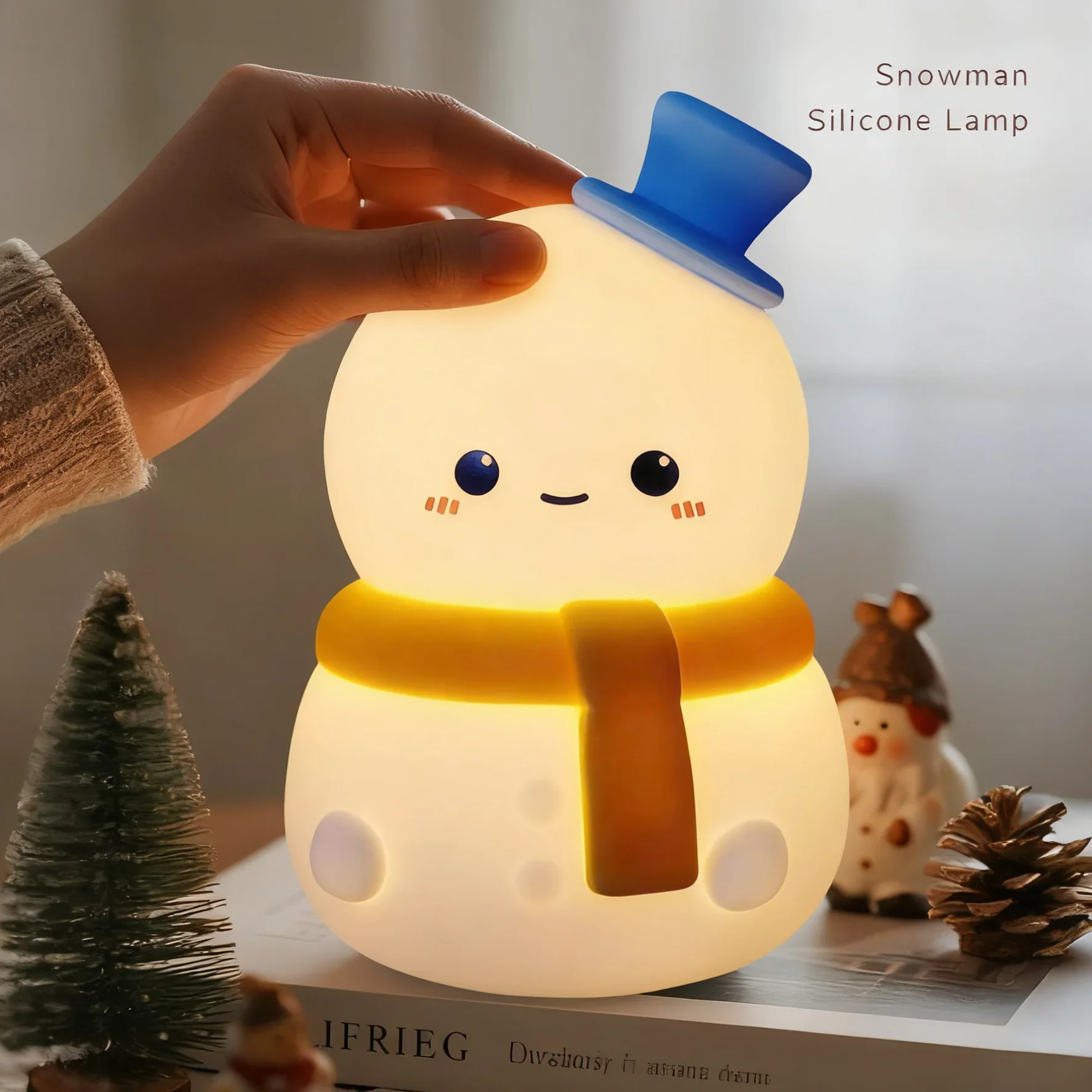 قابلة للشحن التحكم باللمس سيليكون ضوء الليل ثلج تصميم هدية عيد الميلاد الجدة المحيطة مصباح لديكور عطلة السرير #2