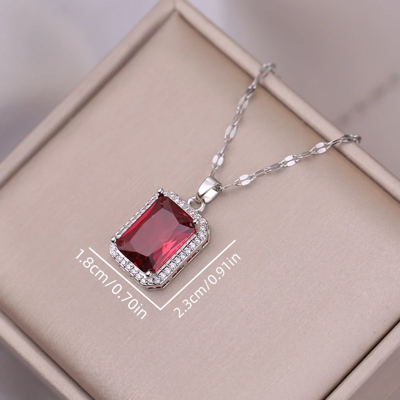 4-piece Set Luxury Red Zircon Geometry Pendant Necklace Earrings Set Banquet Wedding Anniversary Gift Women\'s Jewelry Set Gift