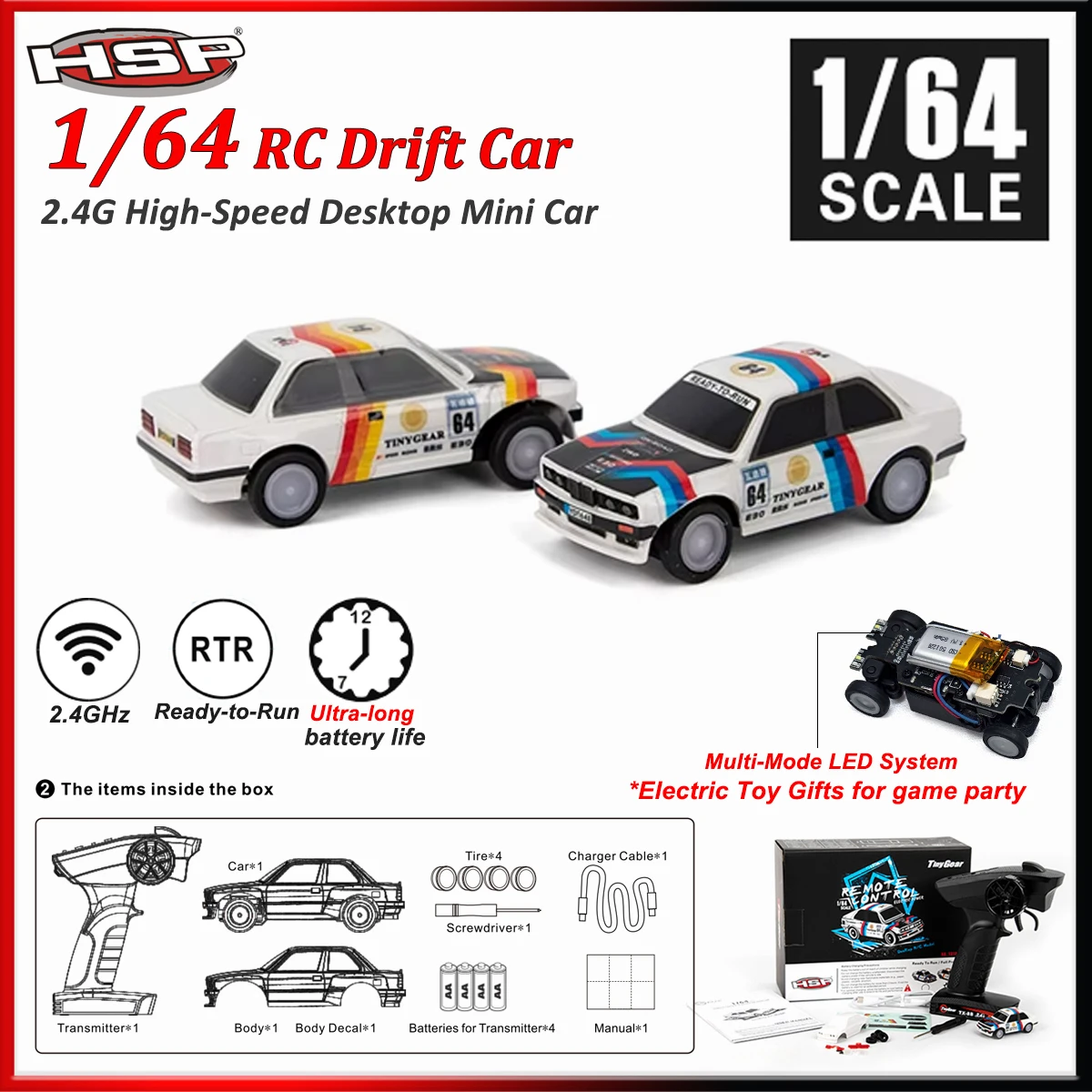HSP 1/64 2.4G High Speed RC Drift Car Full Proportional Control Desktop Mini Racing Car TX-8B Transmitter for Child Boys Adults