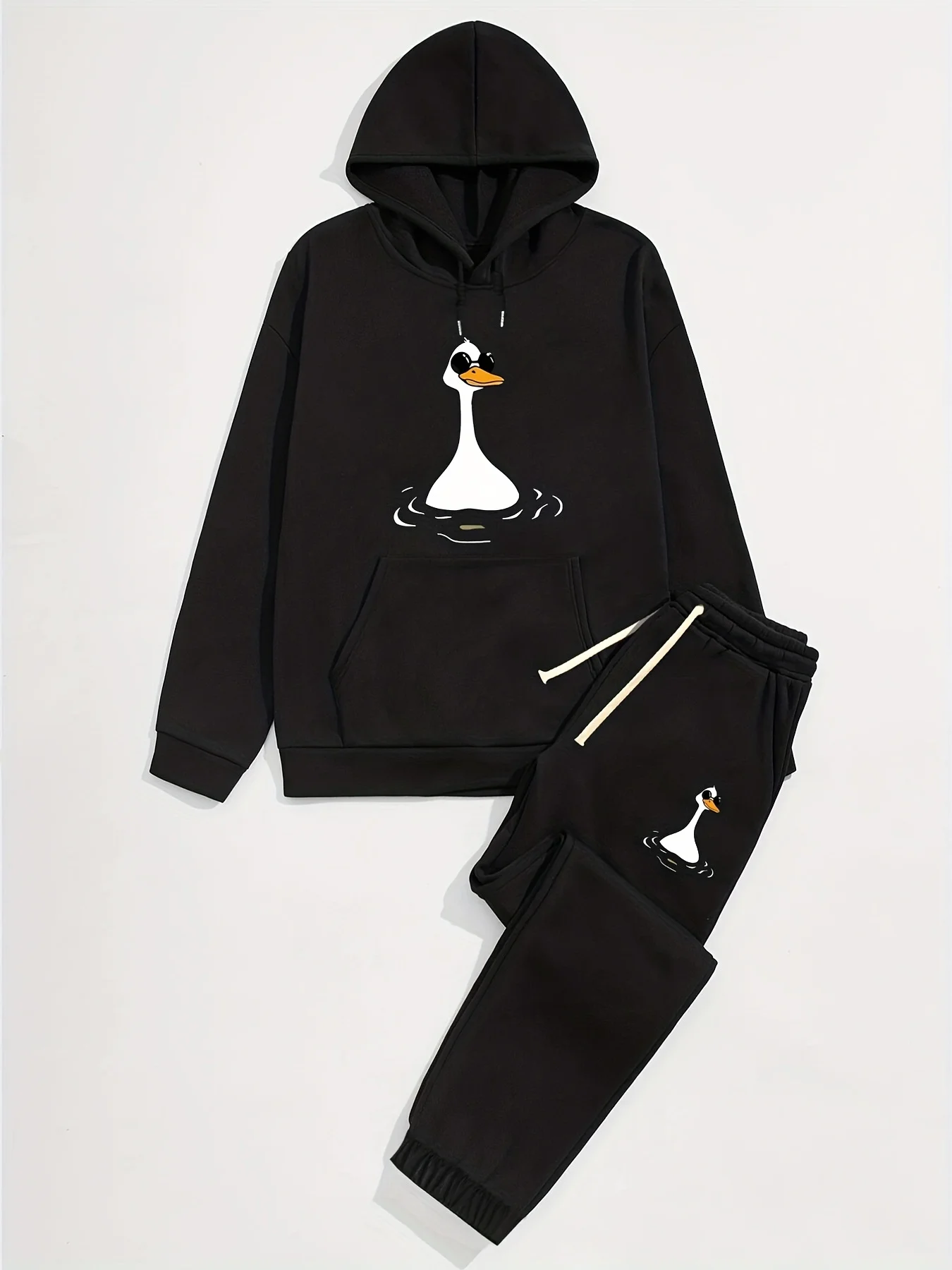 Men's Fashion Printed Long‑Sleeve Hooded Sweatshirt & Jogger Pants Set For Autumn Winter Casual Daily Street Outdoor Occasions