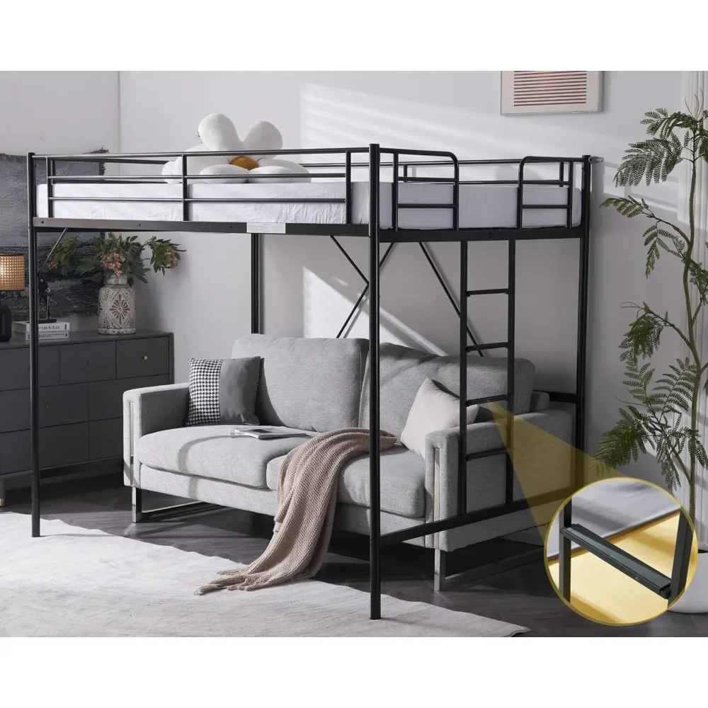 Loft Bed with Flat Rungs for Adults, Kids and Young Teens, No Box Spring Required,Heavy Duty Metal Slat Support