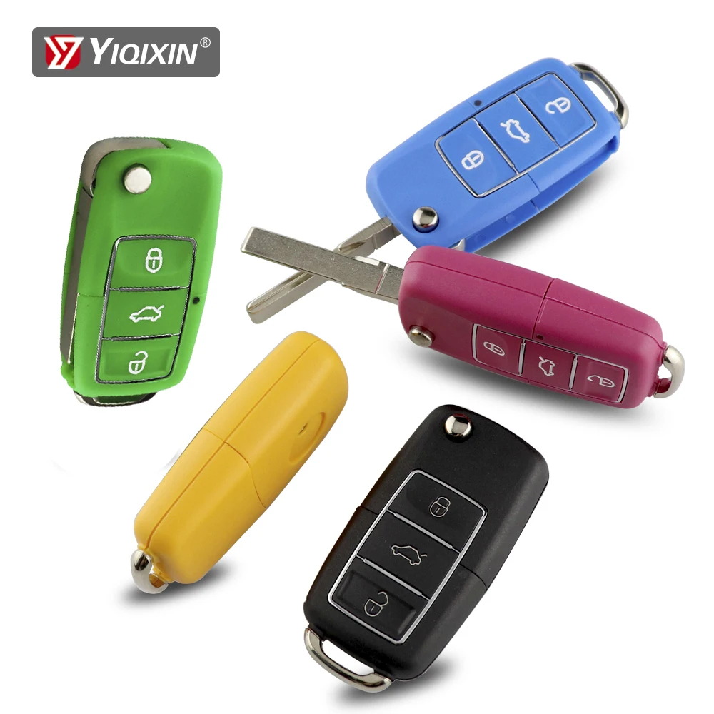 YIQfeat IN-Coque de clé de voiture pliable à rabat, coque de clé à distance, 3 boutons, Volkswagen VW Jetta Golf Passat Beetle Polo Bora