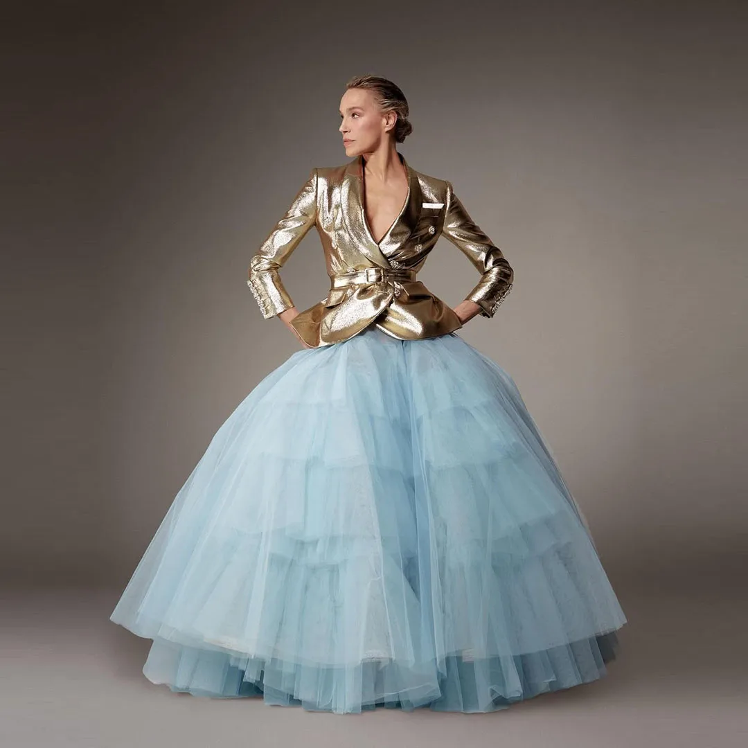 

Puffy Sky Blue Ruffled Long Party Skirt A-Line Harajuku Kawaii Maxi Tulle Skirts Spring Autumn Hi Waist Celebrity Party Skirts