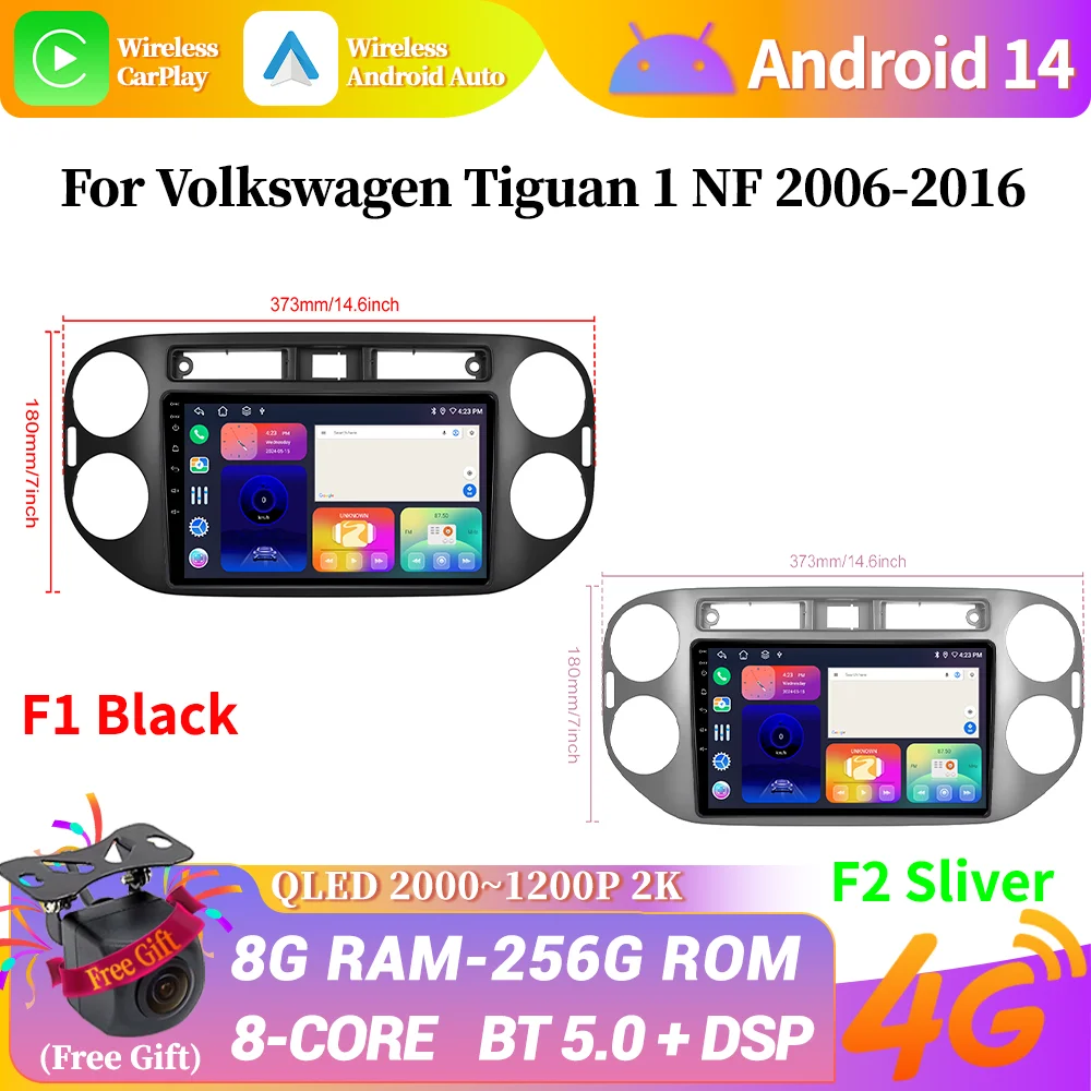 Android 14 For Volkswagen Tiguan 1 NF 2006-2016 Car Multimedia Radio GPS Navigation Stereo WIFI Wireless BT Carplay Touch Screen