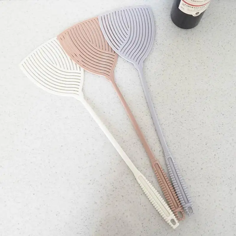1pcs Striped Plastic Fly Swatter, Long Handle, Sturdy & Durable, Indoor Outdoor Household Pest Tool