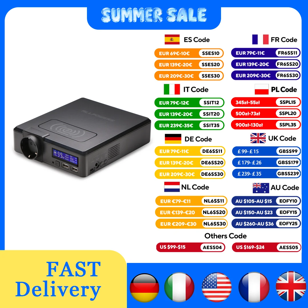 ALLPOWERS S200 200W Tragbare Powerstation 154Wh 41600mAh Solargenerator mit kabelloser Ladefunktion für Camping, Notfälle, Wohnmobile und Zuhause