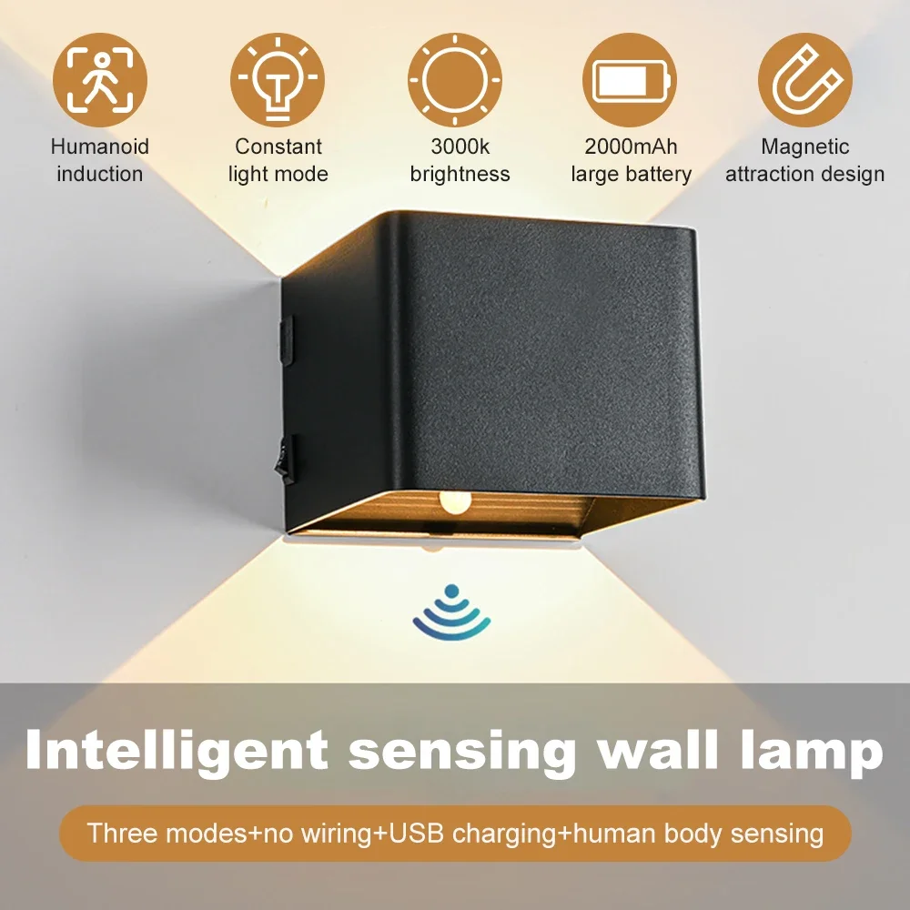 Rechargeable Wall Lamp Intelligent Sensing Wall Lamp 3 Modes USB Charging Long Standby for Livingroom Lamp