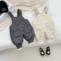 Autumn Winter Overalls Warm and Thick Baby Romper With Pocket Cute Infant Boy and Girl Clothing