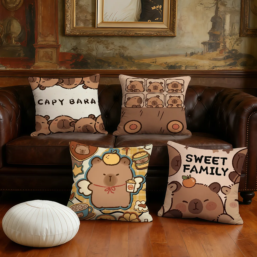 Capybara Cartoon Cute cushion cover Pillow Case Plush Fabric Soft Double Sided Print Sofa Cushion Cover Throw Pillow Covers
