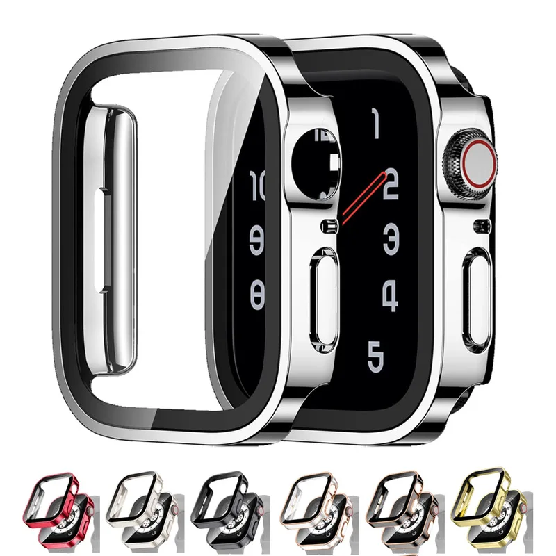 Szkło + wodoodporne etui do Apple Watch 7 8 9 45 mm 41 mm Osłona ekranu Twarda osłona PC Bumper do iWatch Series 6 5 4 SE 40 mm 44 mm Cover