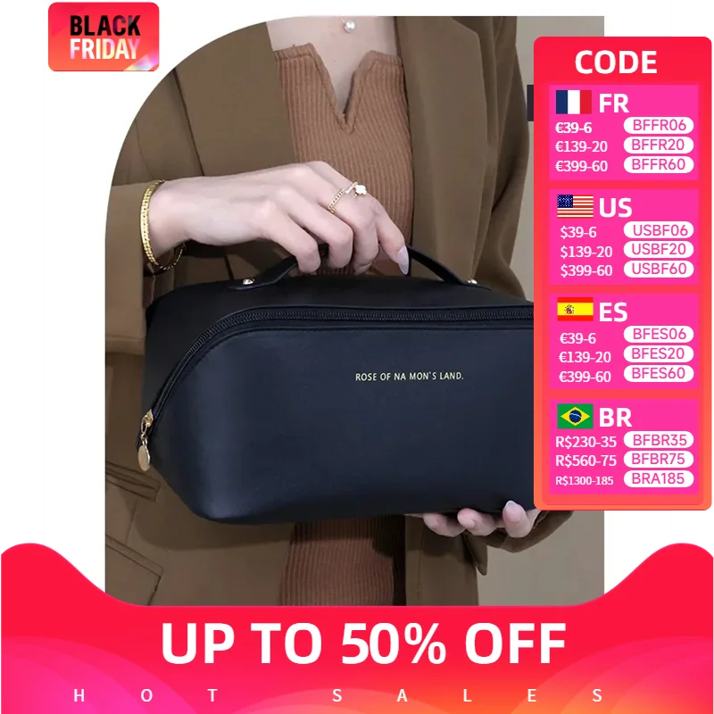 Multifunctional Leather Cosmetic Bag Large Capacity Travel Makeup Case Portable Waterproof Women Toiletry Organizer Storage Bag