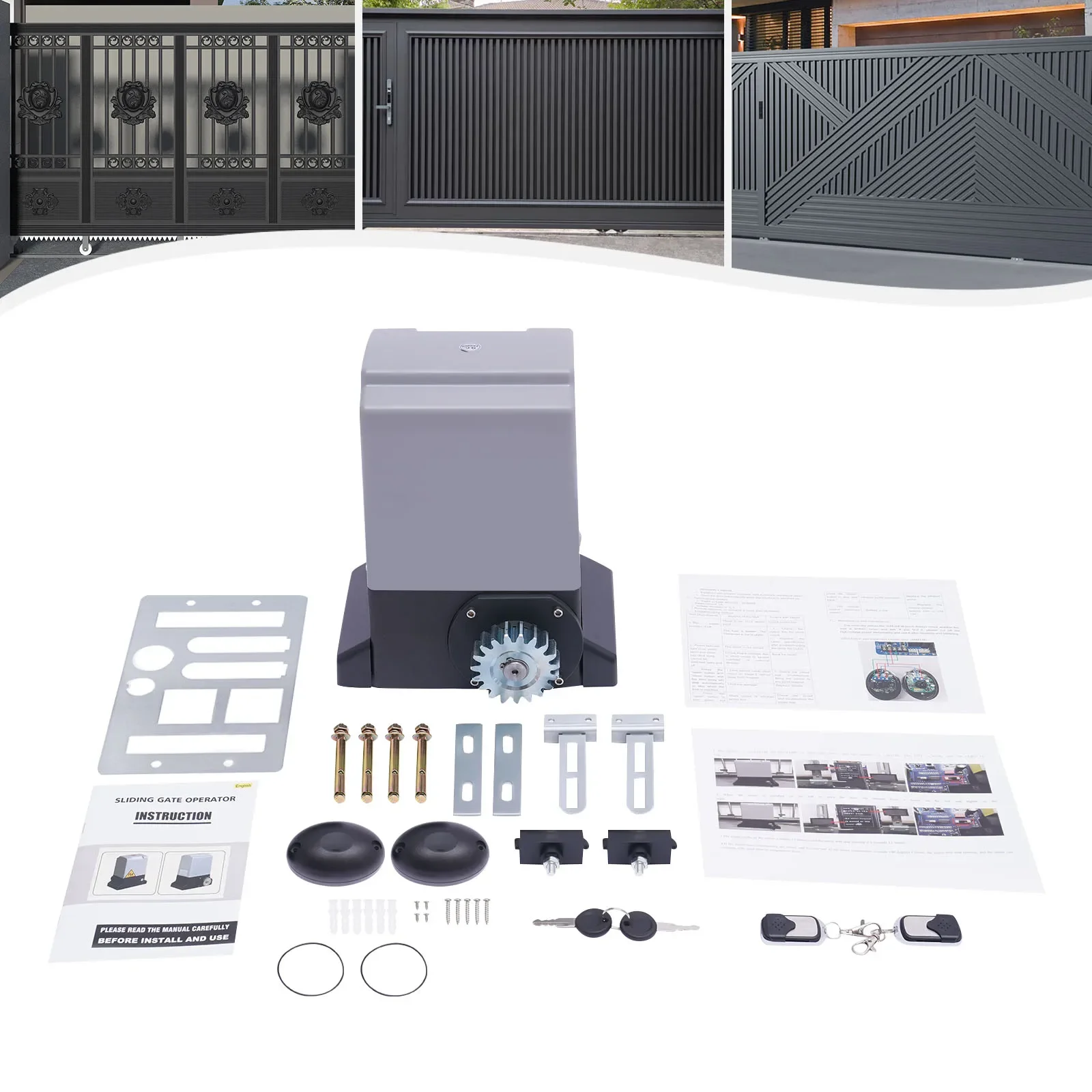 

750 Вт 1400 об/мин автоматический электрический комплект двигателя для открывания раздвижных ворот с пультом дистанционного управления со стойками 6*1 м