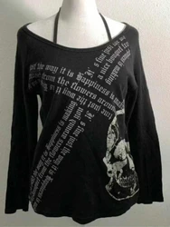 Vintage Gothic Streetwear T-shirt Woman Y2k Tops Harajuku Punk Japanese Tees O-neck Long Sleeve Camisetas Letter Print Tops New