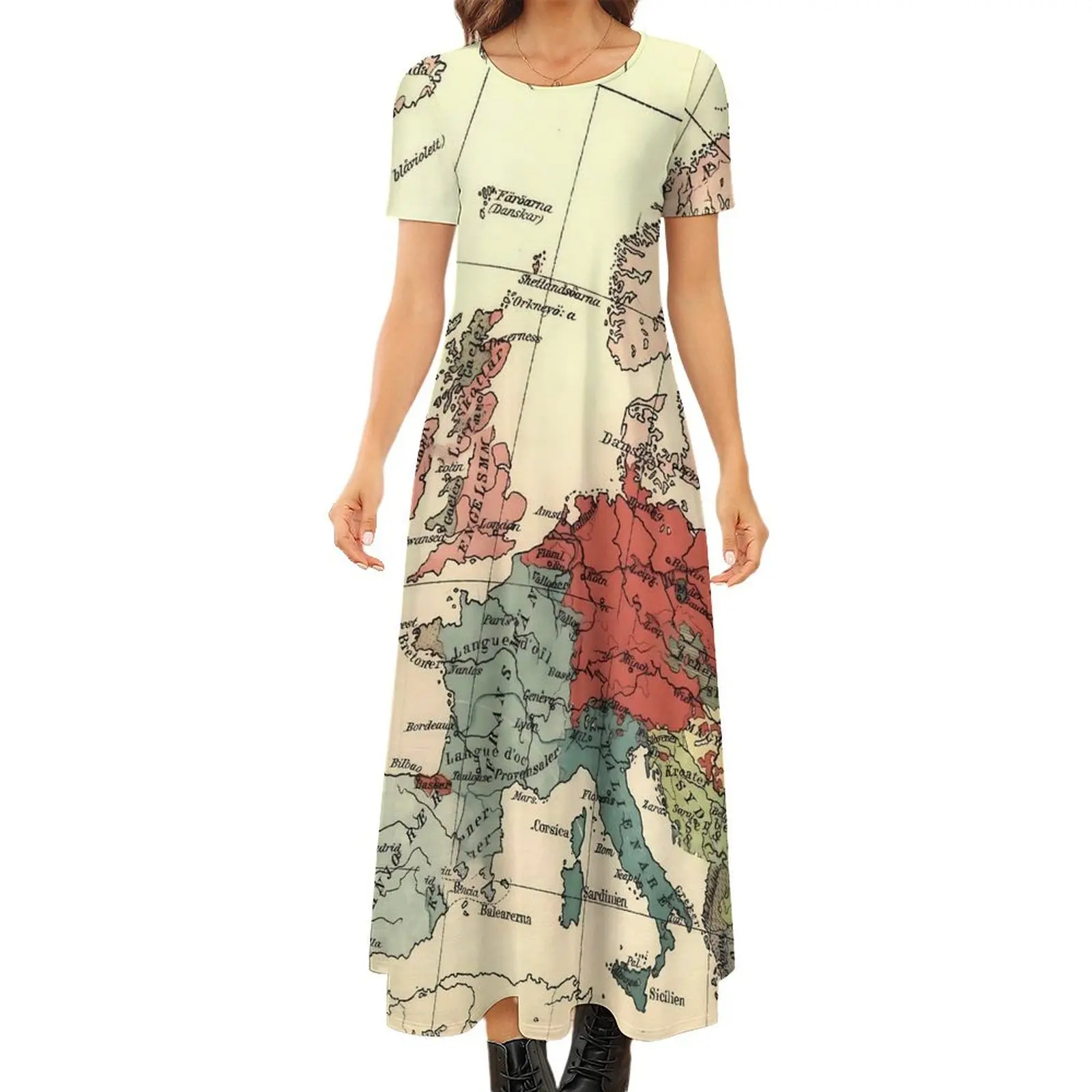 Europe Map Dress Countries World Cute Maxi Dress Streetwear Bohemia Long Dresses Women Short Sleeve Oversize Clothes