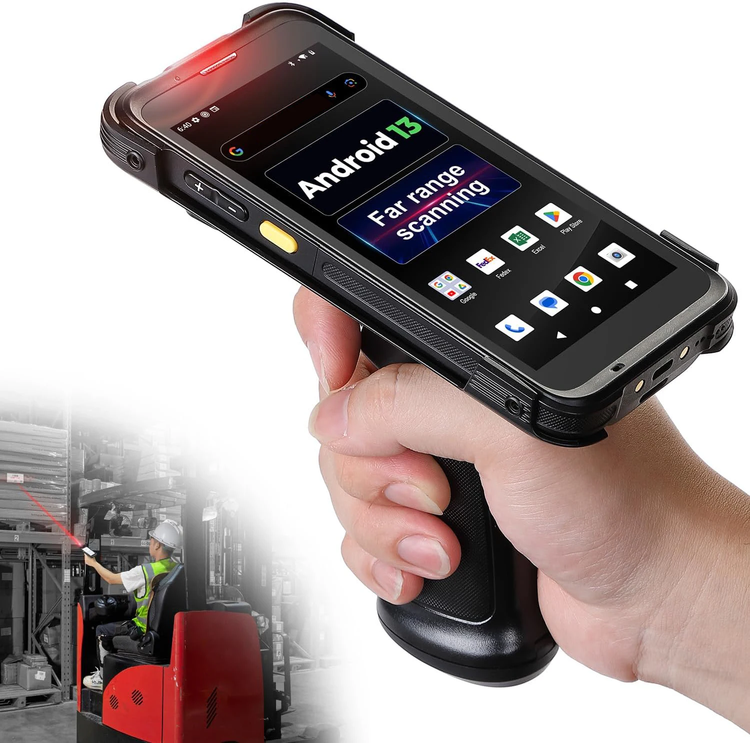 Far Range Distances Bar Code Scanner Android 13 Handheld Mobile Scanner with Pistol Grip Equipped with  N6803FR Engine