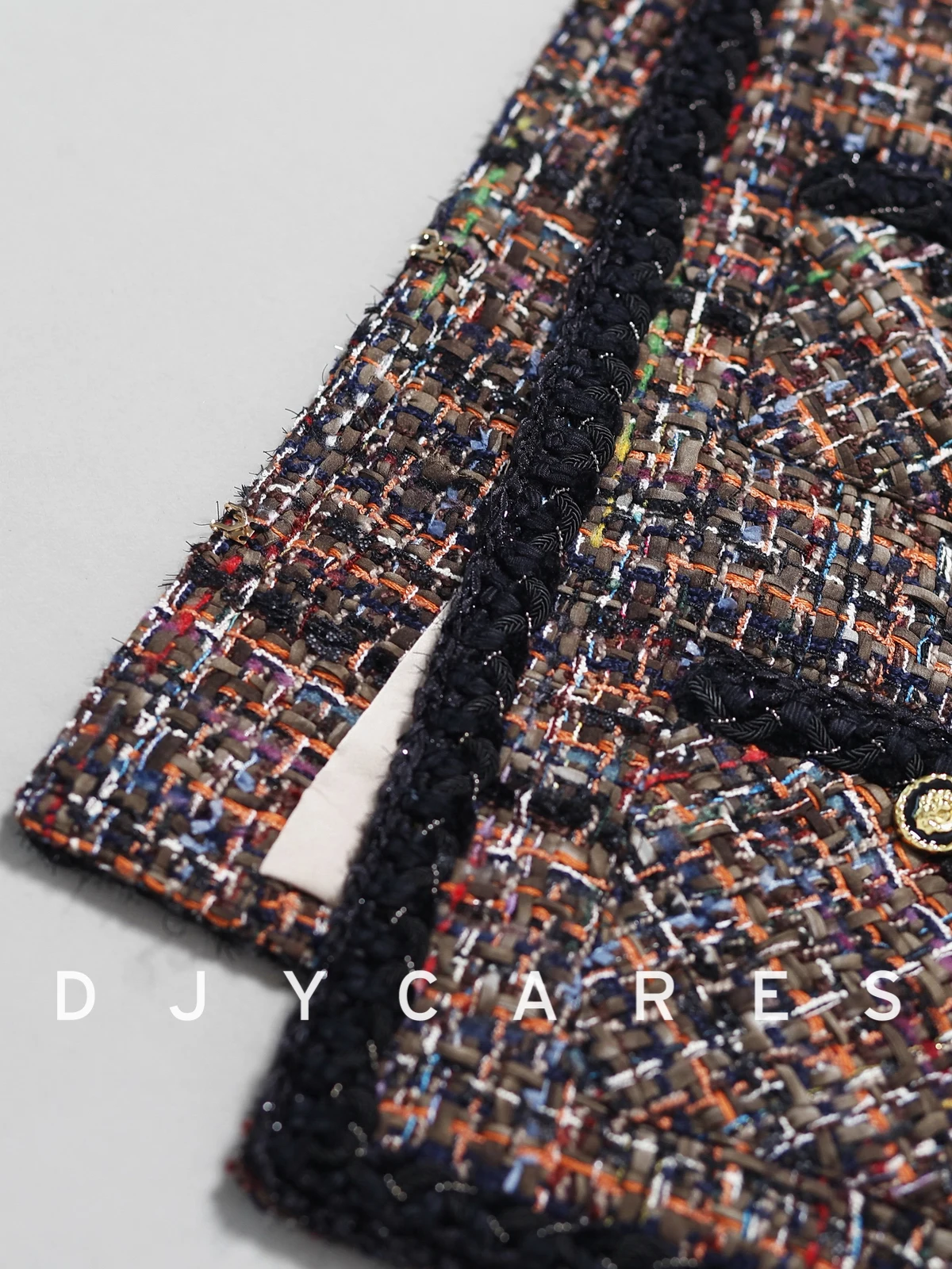 معطف صوفي منسوج منقوش بلونين فاخر جديد مع قماش صوفي خشن، جزء علوي