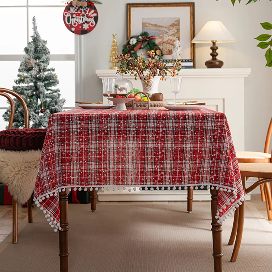 عيد الميلاد مفرش المائدة الأخضر منقوشة عيد الميلاد ندفة الثلج 2026 السنة الجديدة ديكور غطاء الطاولة لجمع الأسرة مطعم ديكور المنزل #5