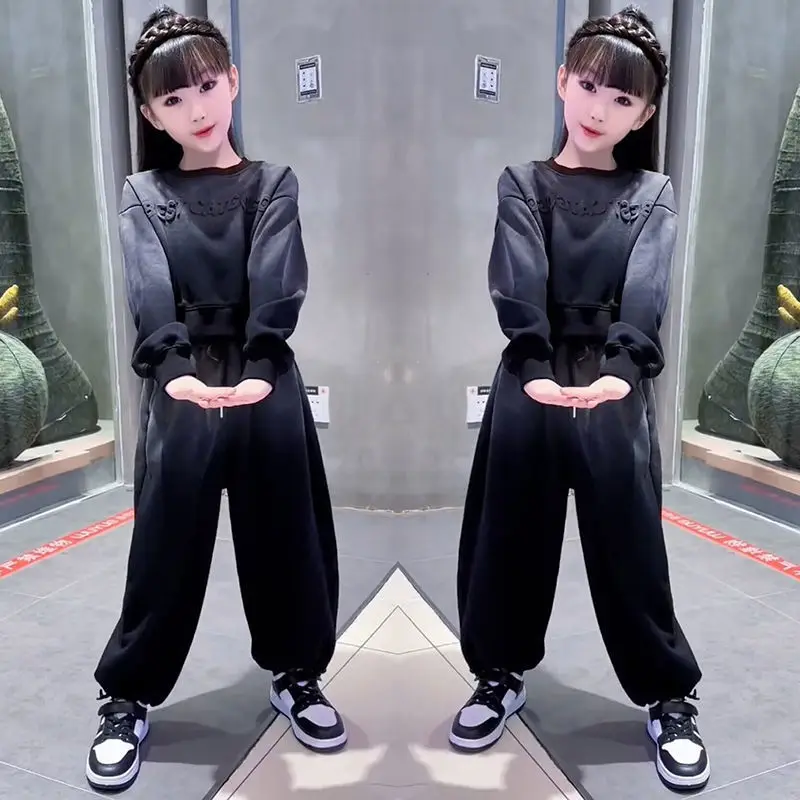 

Girls' Sets Short Sweatshirt Pants Two-piece Suits Spring Autumn Korea Casual Gradient Colorful Children's Loose Clothes Suits