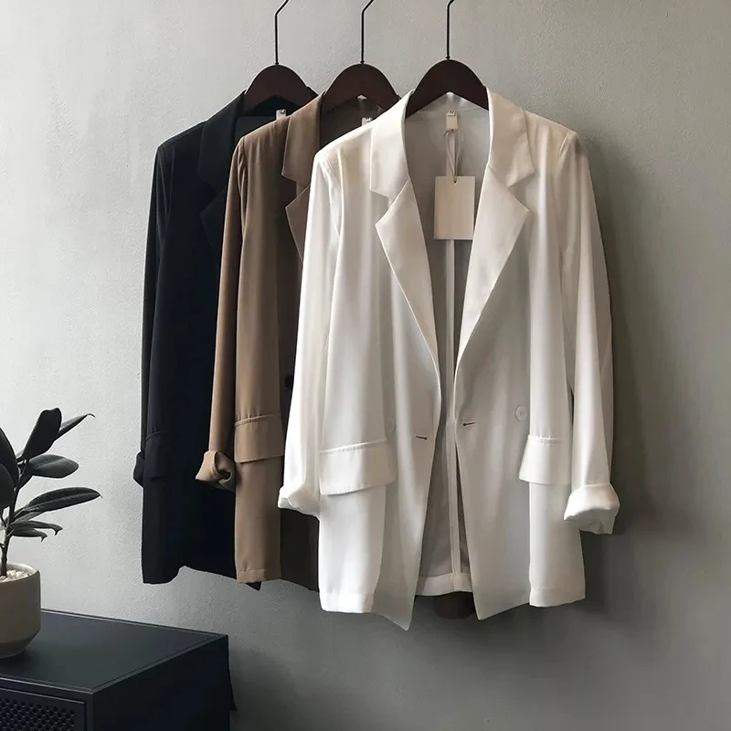 Summer Chiffon Thin blazers Women Korean Loose Lapel Sun Protection Suit Jacket Y2K Fashion Elegant Office Lady Casual Tops