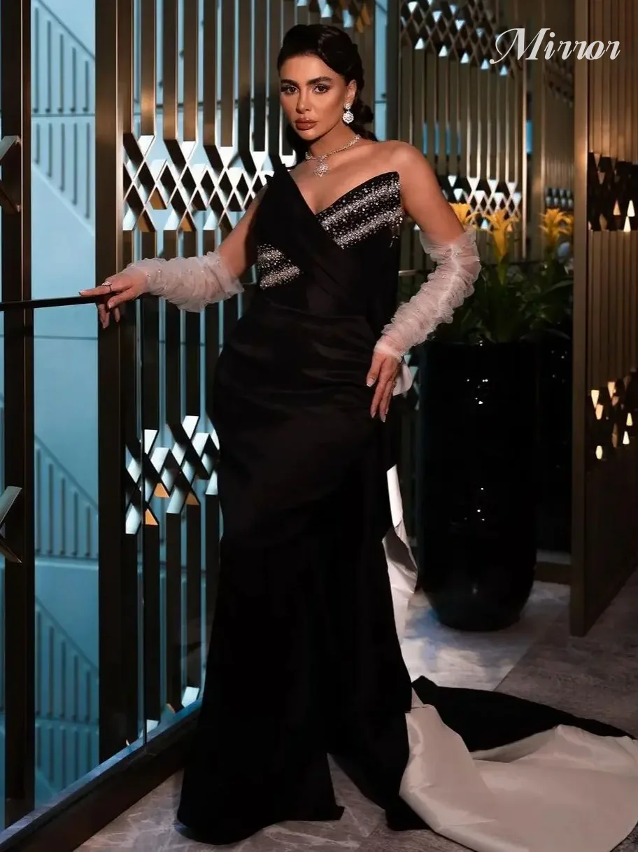 

Элегантное винтажное платье с зеркальным рисунком, черное блестящее строгое платье с оборками на заказ, платье для выпускного вечера, вечерние платья