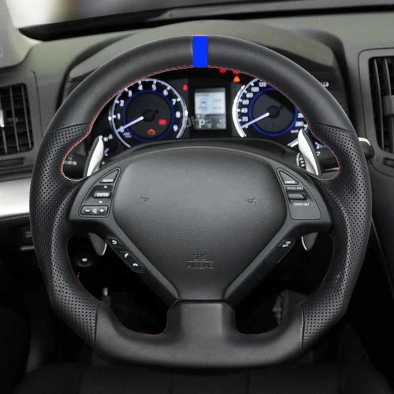 Wear Resistant Full Leather Steering Wheel Easy Installation OE Style for Infiniti G37 V36 2008-2015 Interior Replacement Parts