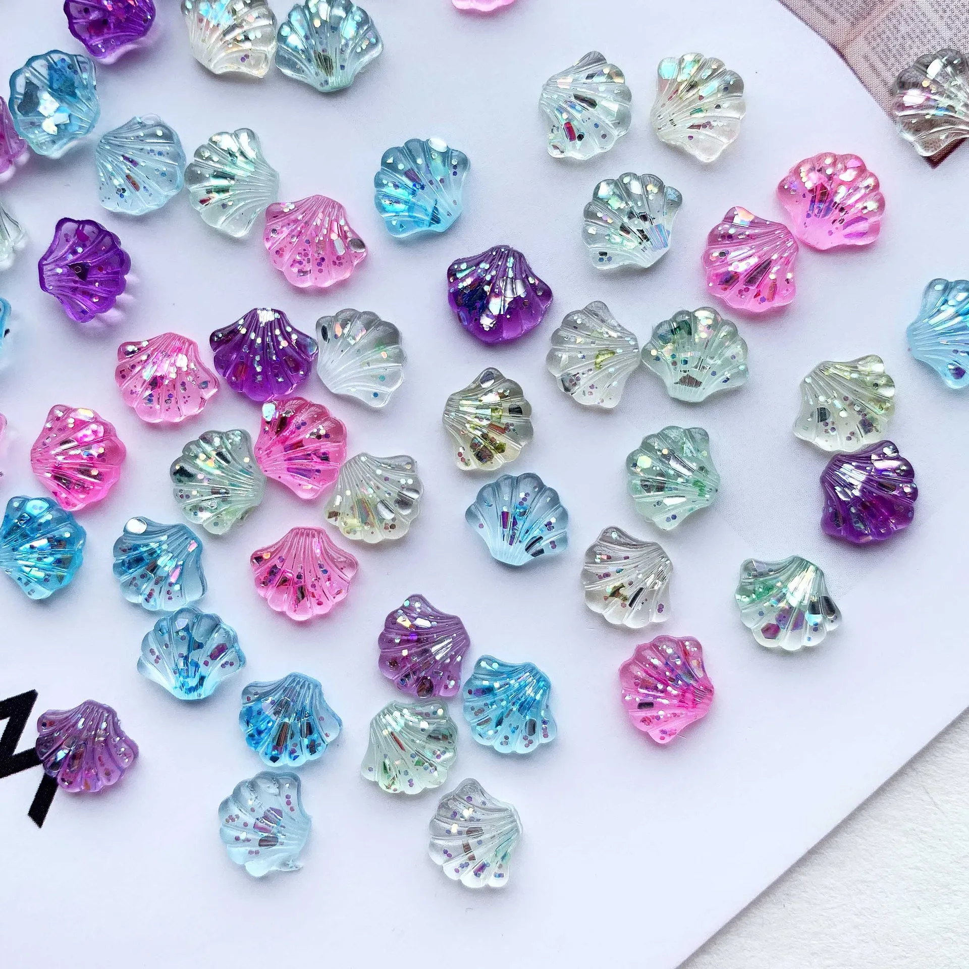 20pcs Mix Colors Resin Nail Charms Kawaii Glitter 3D Shell Jellyfish Nail Art Decorations Parts Summer Beauty Nails Accessories