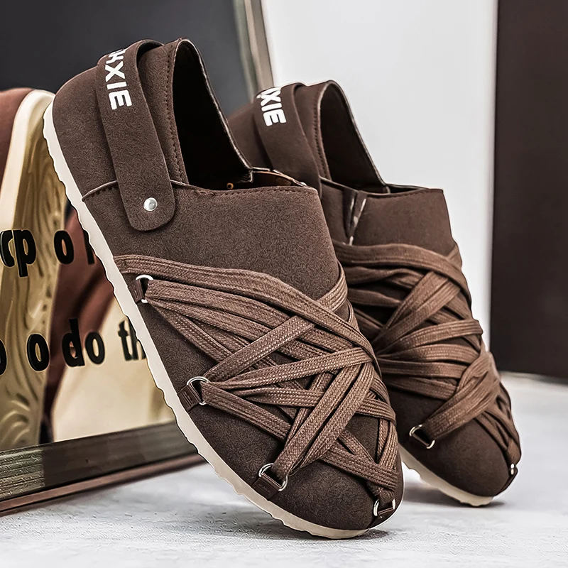 New 2026 Men's Summer Breathable Slip-On Sandals Thick Bottom Casual Slipper Half Slippers Home Comfort Rubber Upper Zapatillas