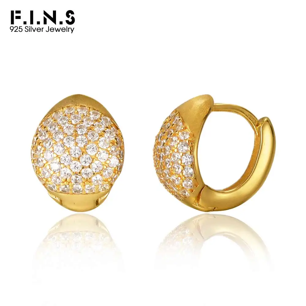 

F.I.N.S Luxury S925 Sterling Silver Geometric Brushed Hoop Earrings Fashion Full Zirconia Piercing Ear Buckle Party Fine Jewelry