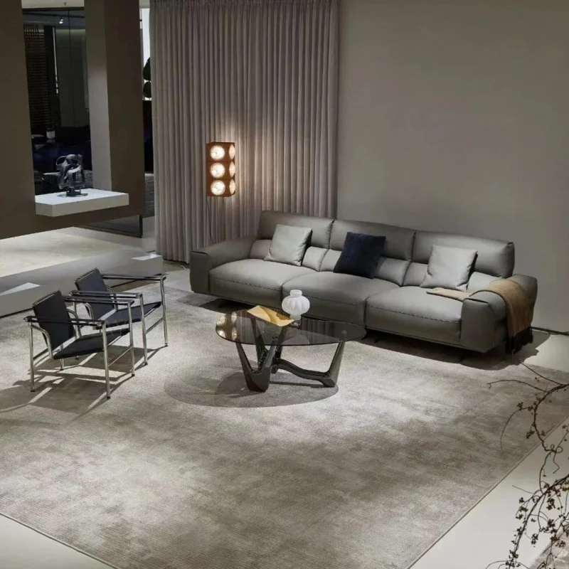 

Итальянский минималистичный диван-софа с прямой формой, наполненный пухом, для летнего использования, с высокой спинкой из ультратонкой кожи, модель Sma