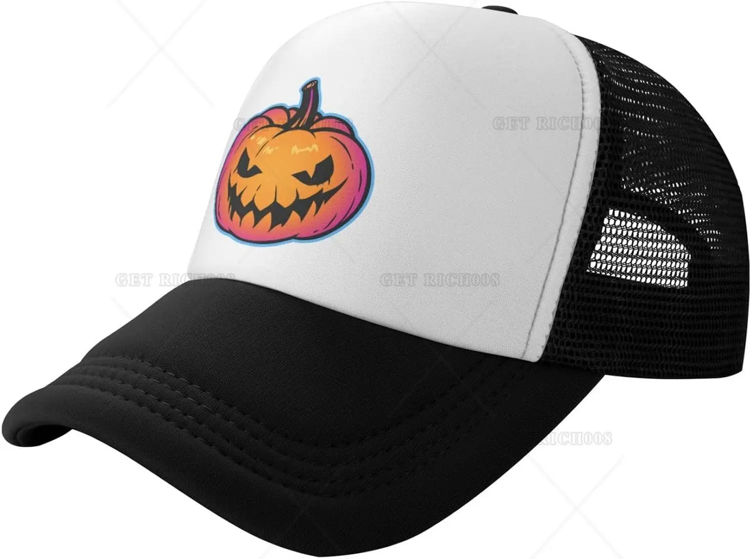 Halloween Pumpkin Trucker Hats for Men Women Classic Adjustable Mesh Baseball Cap Snapback Hat Black Four Seasons Casual