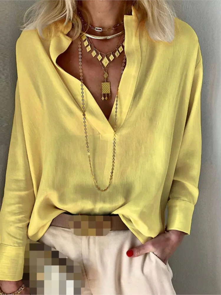 

Women's Spring Summer New Solid Color Sexy V-neck Long Sleeve Bohemian Casual Cotton Hemp Hooded Shirt