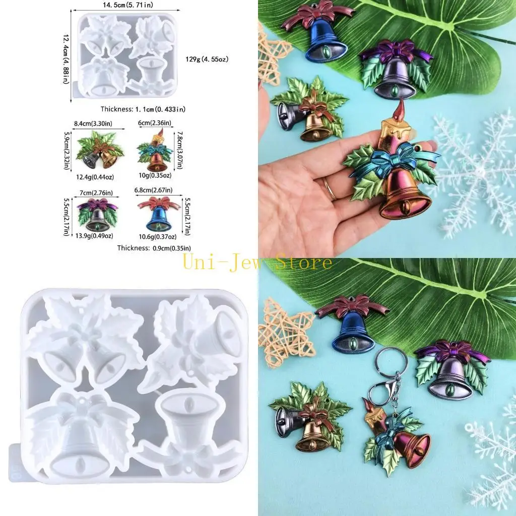 

40 ГБ силиконовые рождественские комбинированные колокольчики Клаповые формы с отверстием для подвески DIY