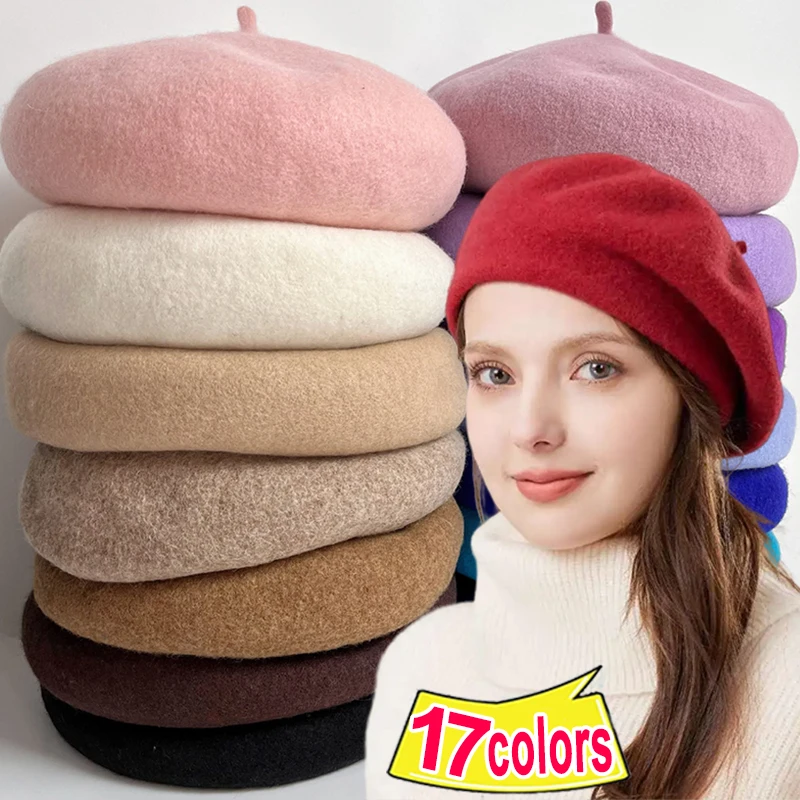 Retro Wool Beret Hat Autumn Winter Women British Hepburn stylish Artist Painter Hats Thick Warm Woolen Pumpkin Beanies Cap