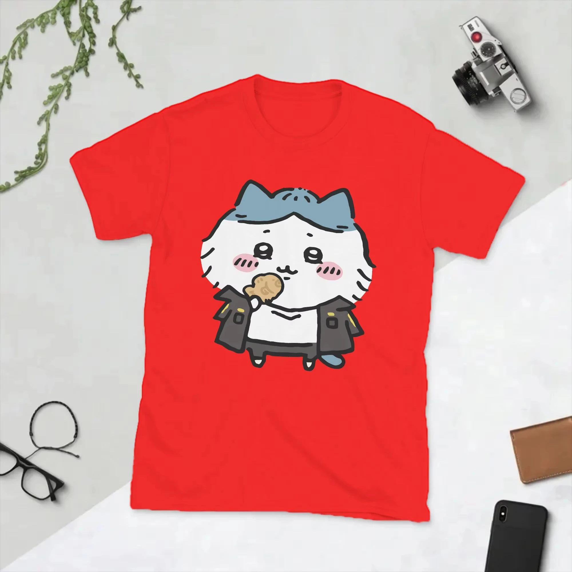 Unique Cartoon Chiikawas Cool Hachiware T-Shirt Crewneck Cotton T Shirt Short Sleeve Tee Shirt