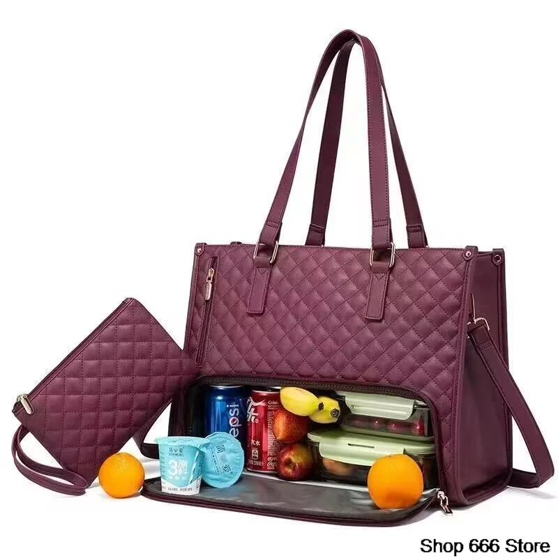 

2 In 1 Lunch Tote Bag For Women 15.6 Inch Tote Bag With Lunch Compartment For Work,School Backpack Lunch Bag Purse Combo Bag