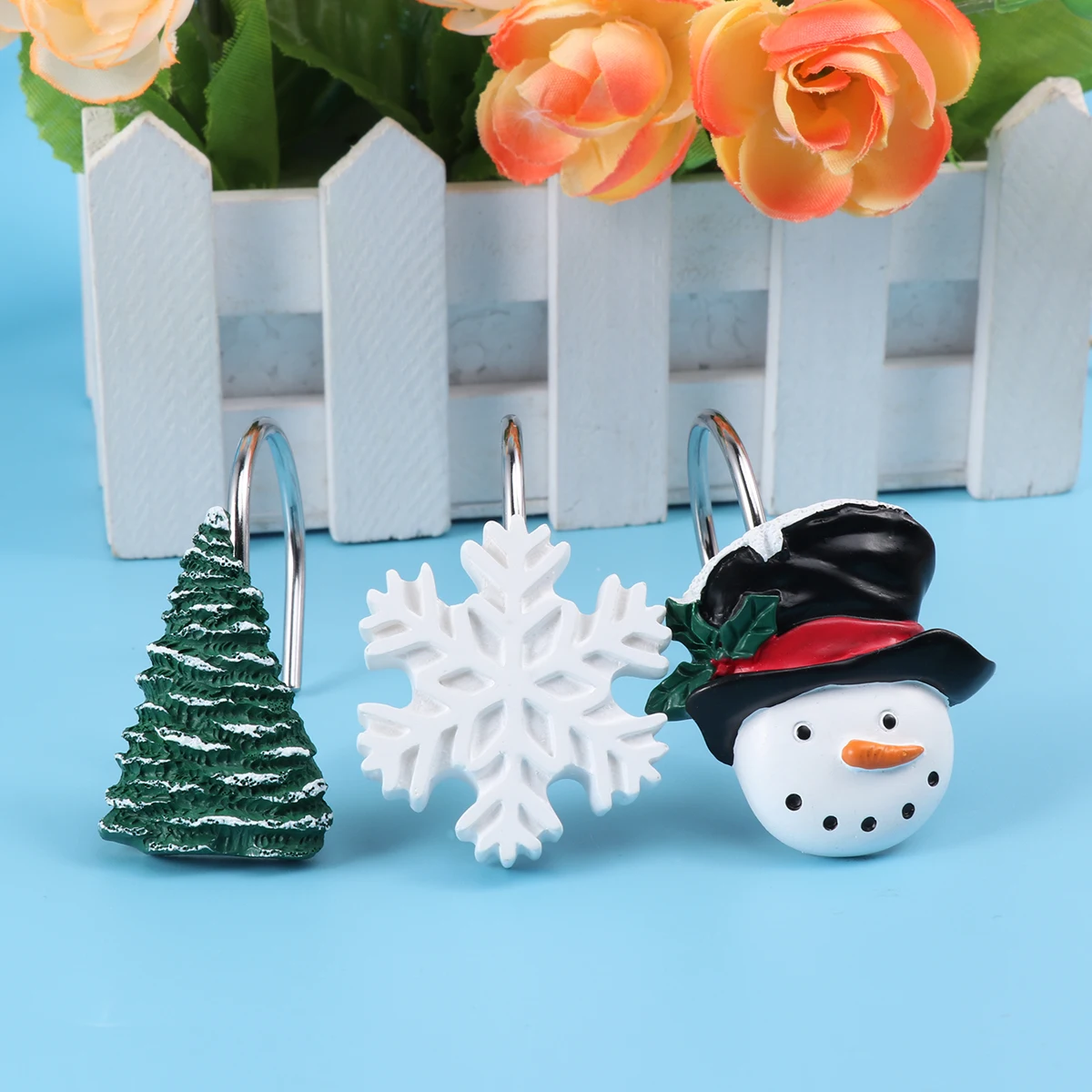 

12Pcs Christmas Tree Snowman Snowflake Resin Heavy Duty Hooks Multifunctional Curtain Hooks for Home Kitchen Bedroom
