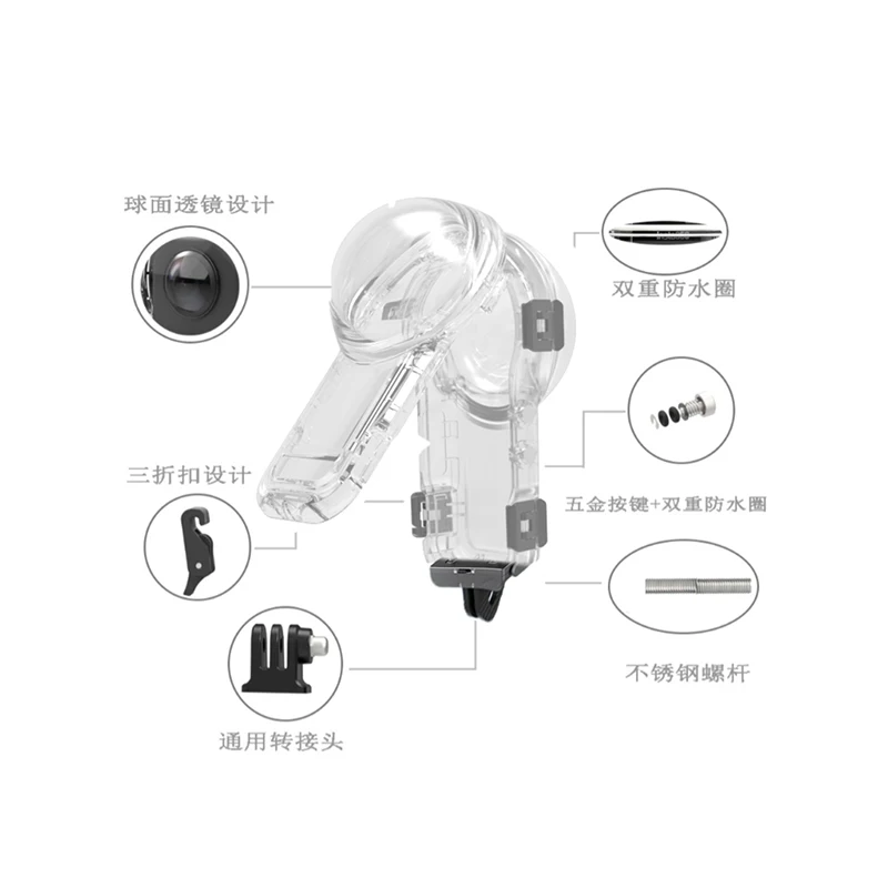 Tauchgehäuse für Insta360 X5, wasserdichter Schutz für Insta 360 X5, Unterwasser-Tauchschale, 60 m, Tiefsee-Fotografie-Zubehör – Detail 19