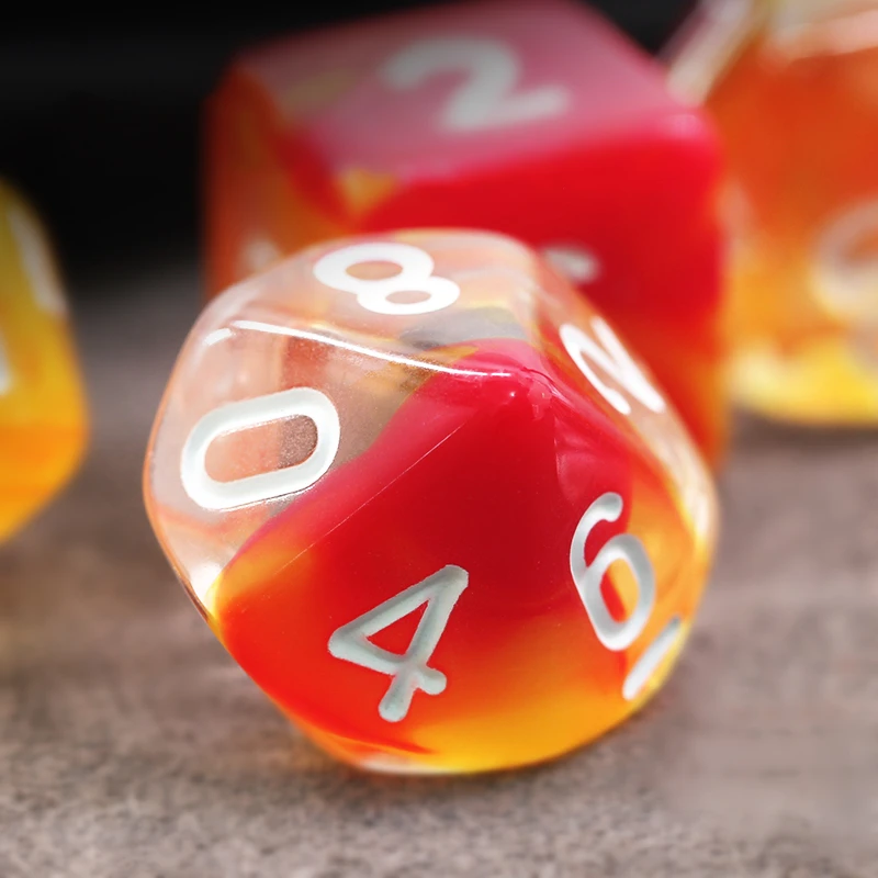 Conjunto de Dados Transparente Laranja e Amarelo, D & D, COC, D4, D6, D8, D10, D12, D20, Jogos de Mesa, DND e RPG, Conjunto de 7Pc