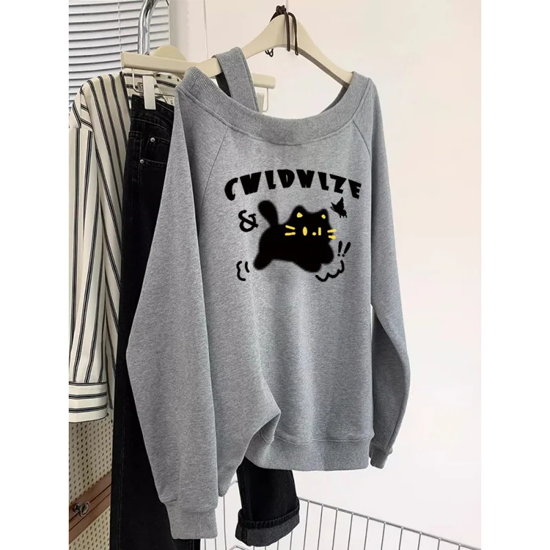 

Slant Shoulder Design Ins Trendy Brand Women's Hoodie Spring and Autumn Oversized Thin Plus Size Lazy Style Jacket Top