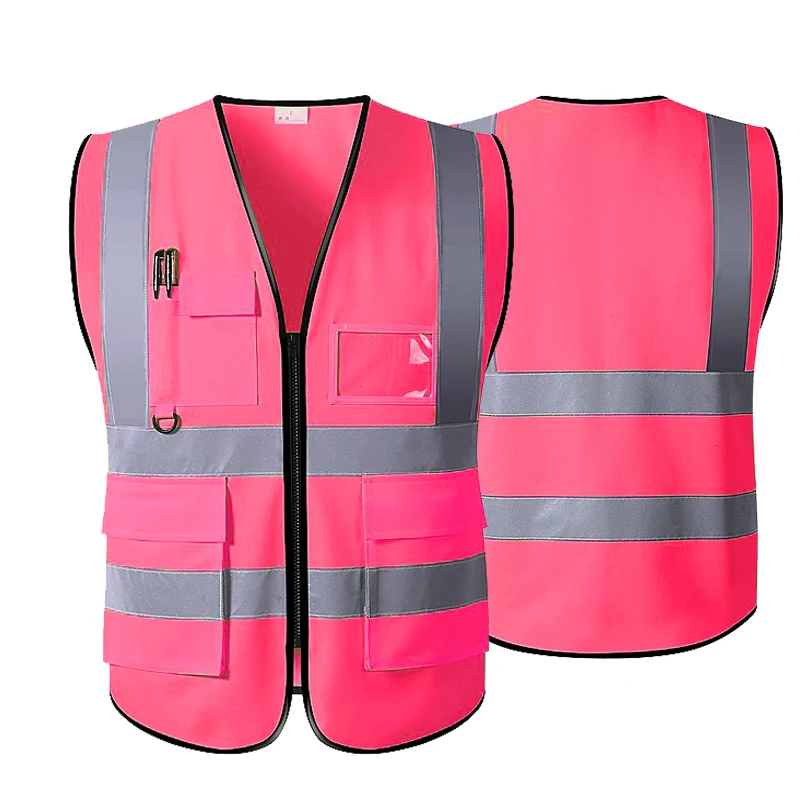 ジッパーとポケット付きの反射安全ベスト、hi-vis、建設作業服