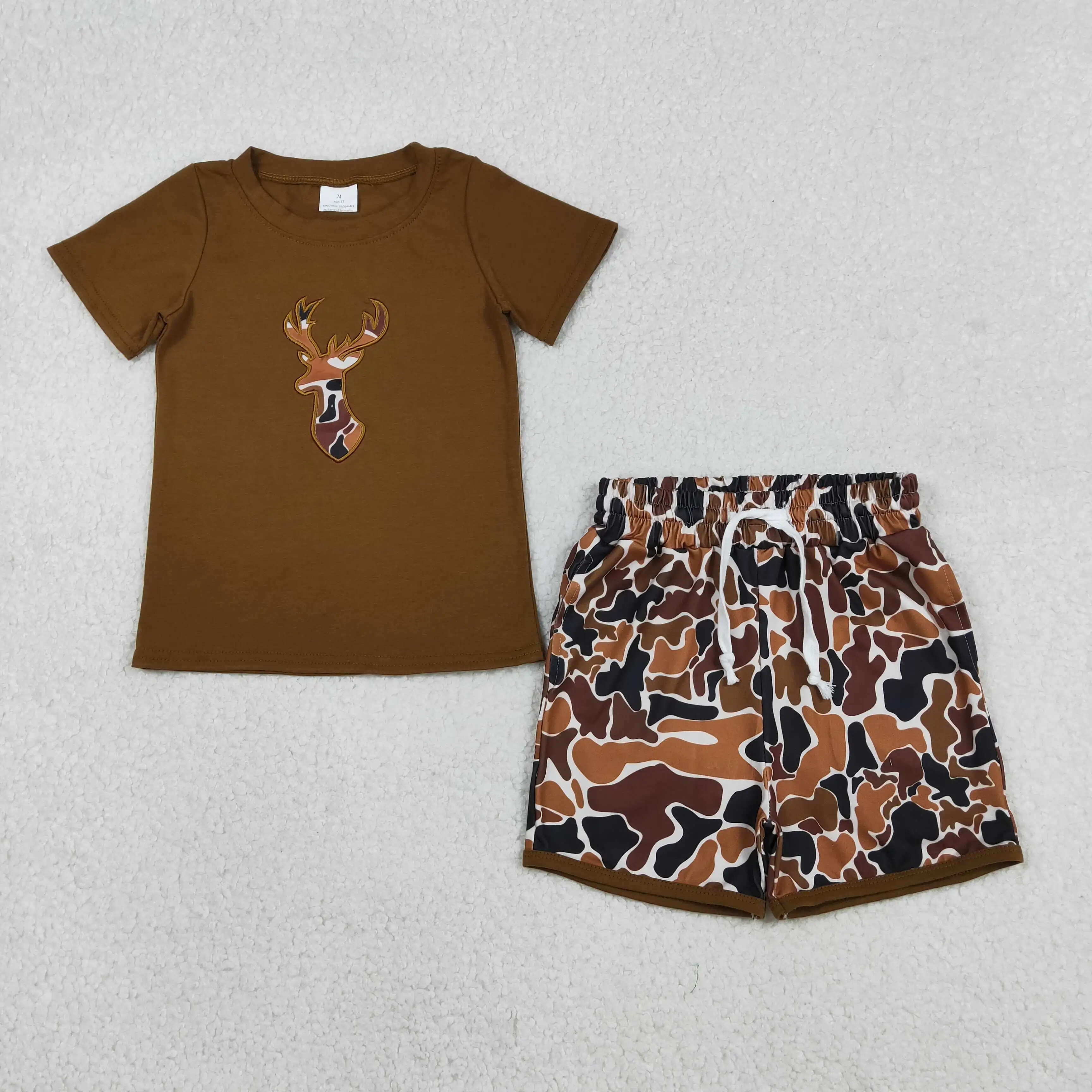 

z1129-02 BSSO1575 Wholesale Boutique kids clothes boys embroidery camouflage short sleeve shorts Set Summer Children clothing